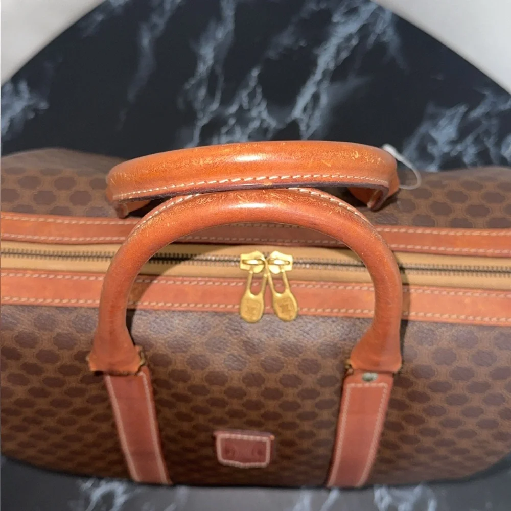 CELINE MACADAM PATTERN BOSTON BAG BROWN PVC GOLD w/ KEY LOCK AUTHENTIC - Picture 6 of 15